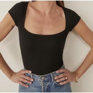 Reformation Bardot Knit Top Womens M Black Ribbed Minimalist Capsule Preppy